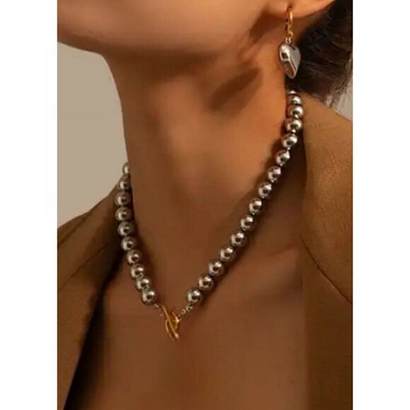 Stainless Steel ball beads Necklace Womens Jewelry T closure - Picture 3 of 8